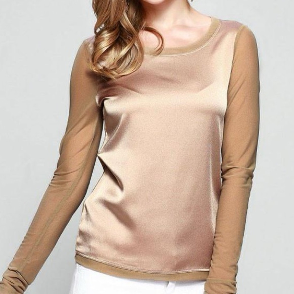 Vintage Verve Ami Gold Satin & Knit Long Sleeve Sweater Y2K Simply Elegant Sz S